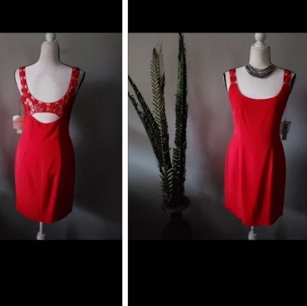Cache red dress with detailed straps and back NWT